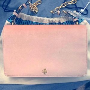 TORY BURCH SADIE BLUSH PINK VELVET HANDBAG